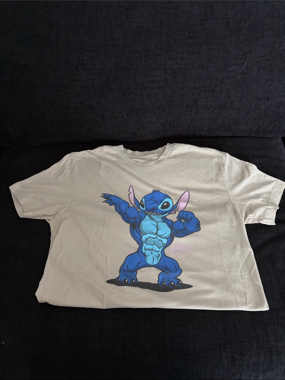 Blue Cartoon Stitch Muscle Graphic Tee - Women’s Shirt